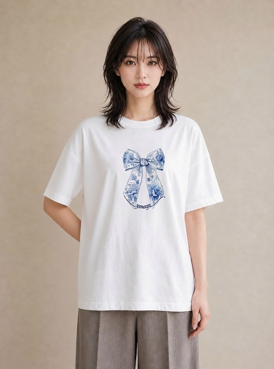 プリントTシャツ レディース レースハンカチ レース ハンカチ ナチュラル アンティーク イラスト 淡色 友達ギフト 部屋着 白T