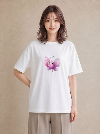 デザインTシャツ レディース ちょうちょ 蝶 バタフライ 昆虫 虫 イラスト 普段着 週末コーデ 白T