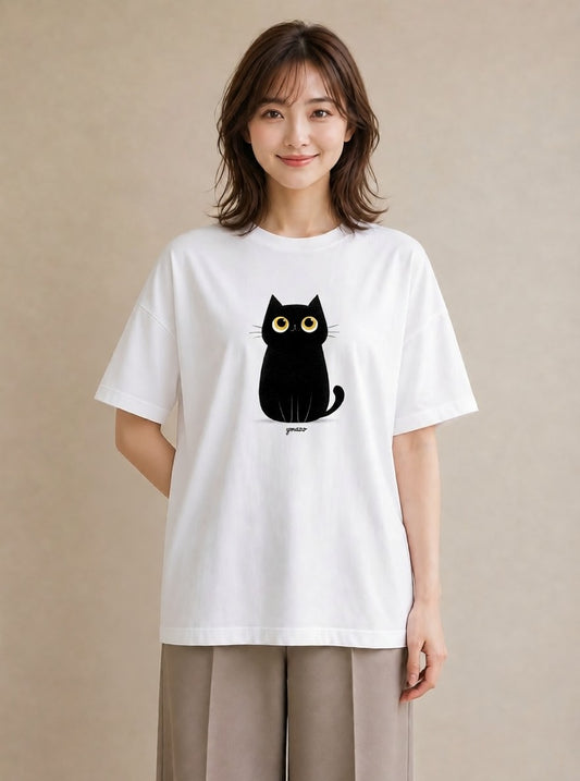 グラフィックTシャツ レディース 黒猫 猫 ねこ イラスト 上品 クリスマス 旅行 白T