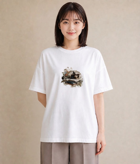 半袖Tシャツ レディース シャム柄 猫 ねこ イラスト モード 女子会 お揃い 白T