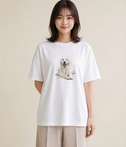 半袖Tシャツ レディース ゴールデンレトリバー ゴールデン 犬 いぬ イラスト シンプル 送別ギフト 通勤 白T