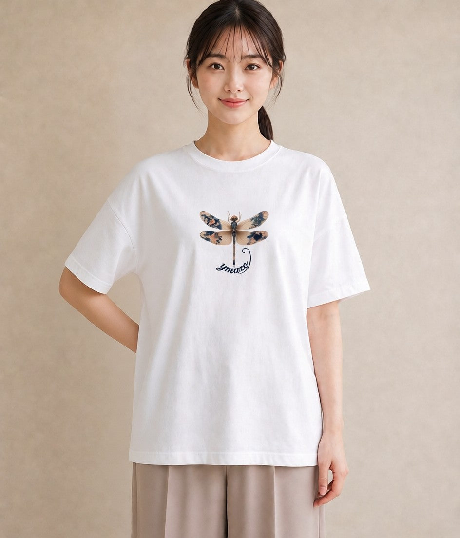 半袖Tシャツ レディース とんぼ 昆虫 虫 イラスト 手描き風 通学 誕生日プレゼント 白T