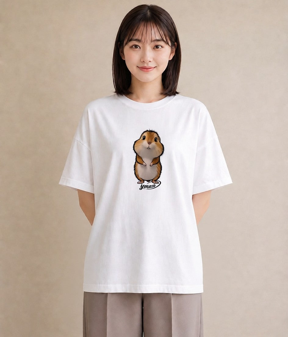 半袖Tシャツ レディース キンクマハムスター ペット 動物 イラスト 上品 親子 20代 白T