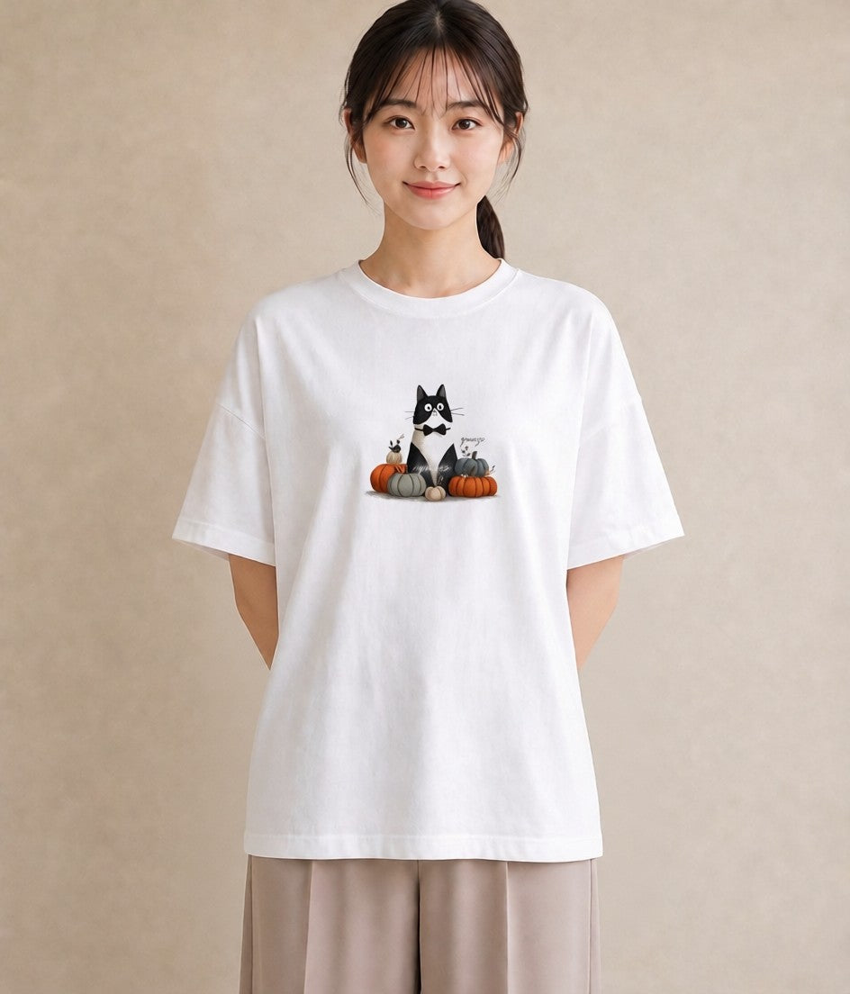 半袖Tシャツ レディース 靴下猫 猫 ねこ イラスト 線画 レイヤード 友達ギフト 白T