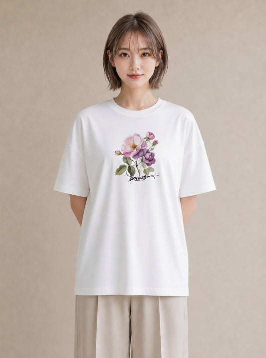 デザインTシャツ レディース バラ 薔薇 ローズ 花 花柄 イラスト ガーリー クリスマス 旅行 白T