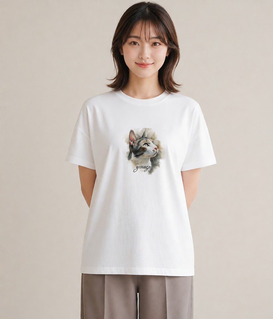グラフィックTシャツ レディース スフィンクス 猫 ねこ イラスト ナチュラル 在宅 公園 白T