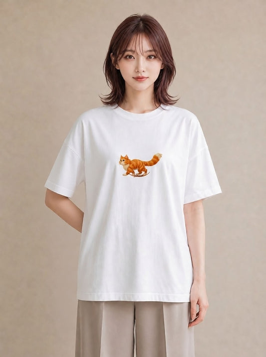 グラフィックTシャツ レディース 茶トラ 茶猫 猫 ねこ イラスト 淡色 自分用 ルームウェア 白T