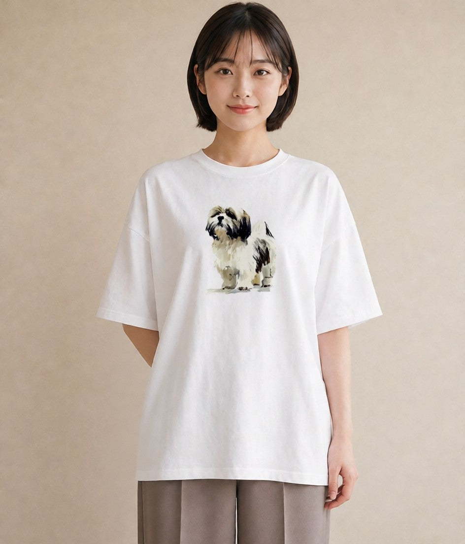 プリントTシャツ レディース 狆 犬 いぬ イラスト ナチュラル 送別ギフト 通勤 白T