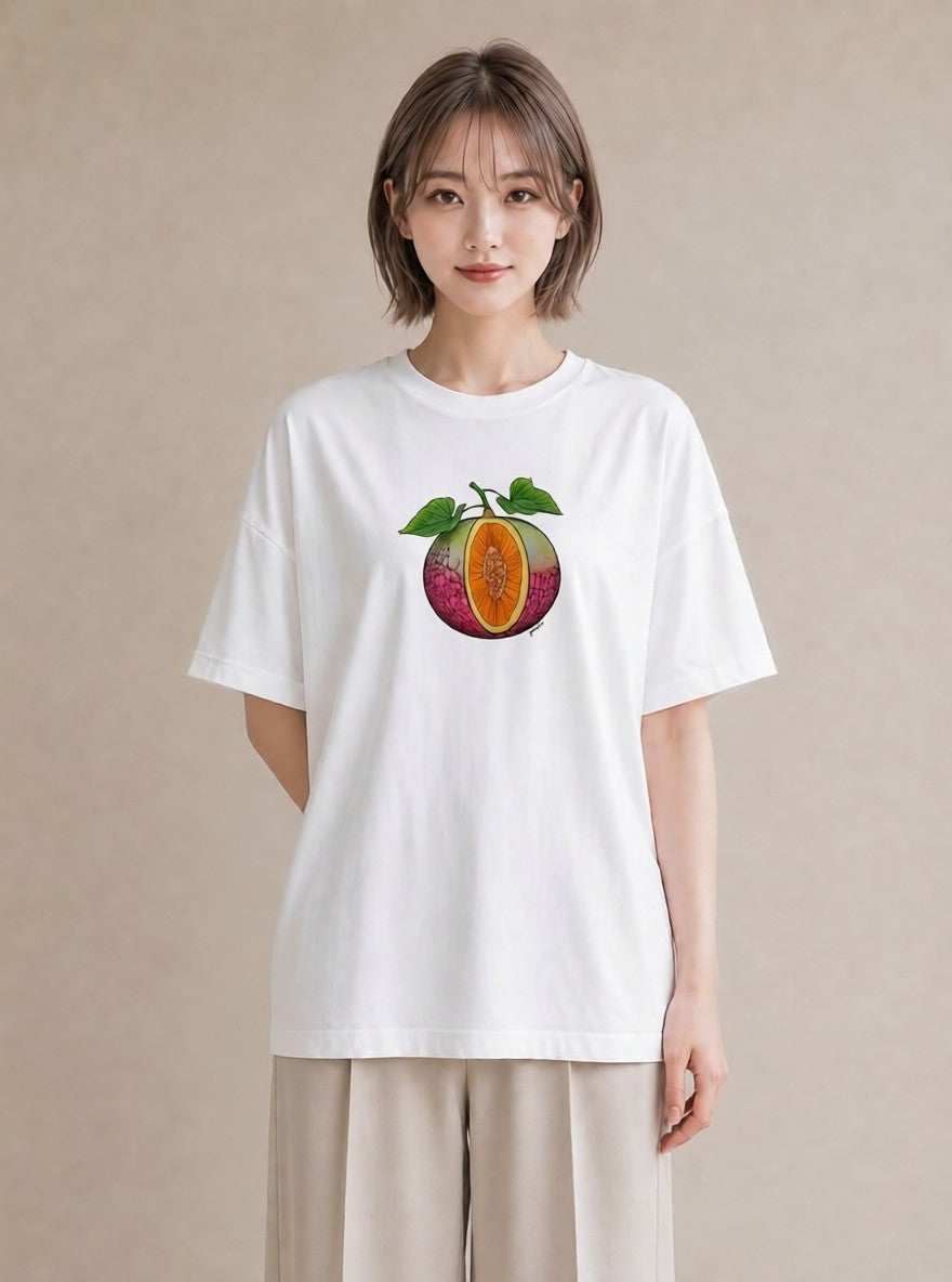 Tシャツ レディース メロン 食べ物 フード イラスト 普段使い 旅行用 海 白T