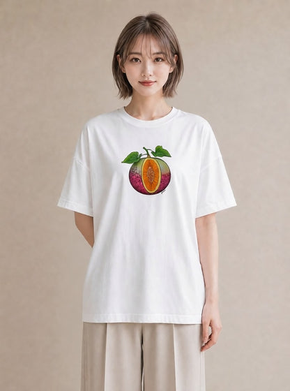 Tシャツ レディース メロン 食べ物 フード イラスト 普段使い 旅行用 海 白T
