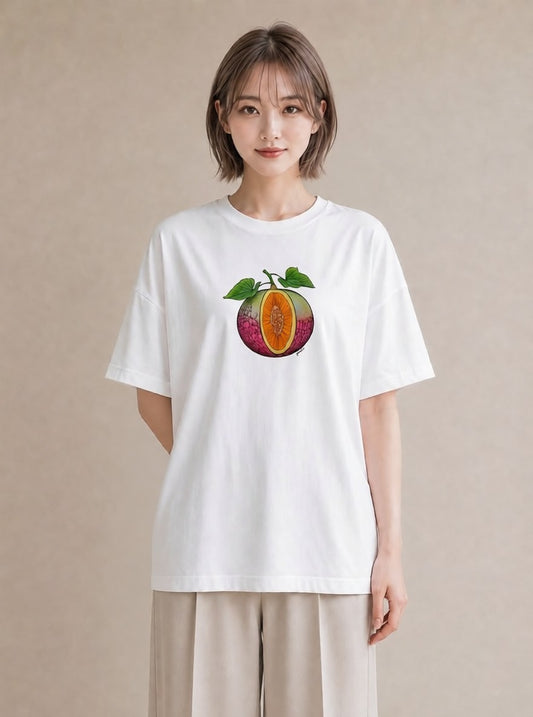Tシャツ レディース メロン 食べ物 フード イラスト 普段使い 旅行用 海 白T