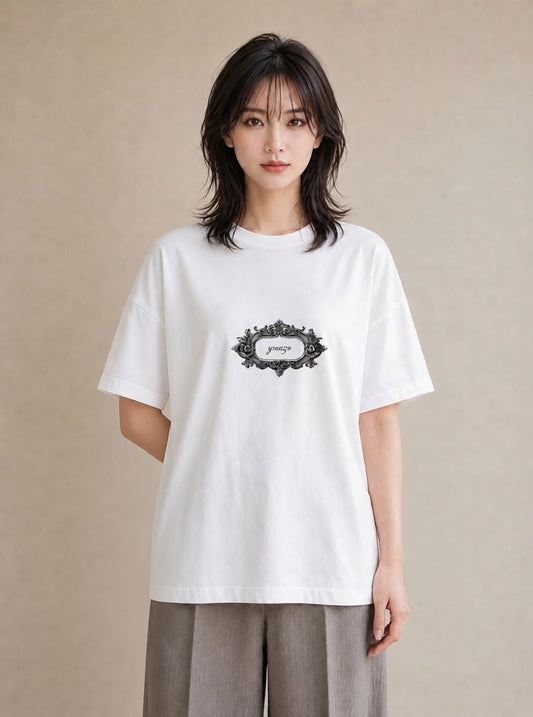 デザインTシャツ レディース 手鏡 アンティーク レトロ ナチュラル イラスト 休日コーデ ビーチ デイリーウェア 白T
