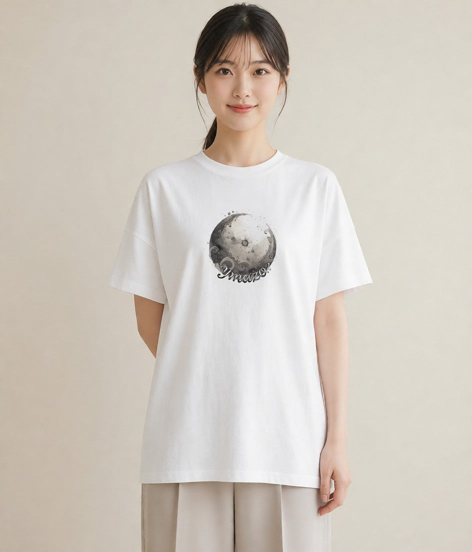 プリントTシャツ レディース 満月 星空 宇宙 イラスト 水彩風 夏コーデ 通学 白T