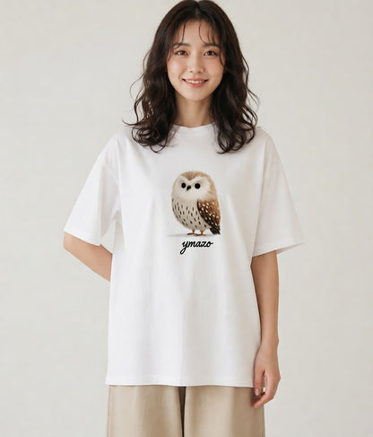 半袖Tシャツ レディース フクロウ 動物 アニマル イラスト ナチュラル 誕生日プレゼント 綿100 白T