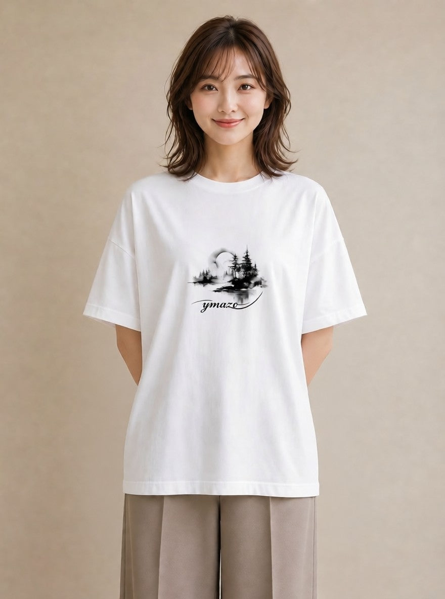 グラフィックTシャツ レディース 窓辺の雨 雨の日 窓 ナチュラル アンティーク イラスト ヴィンテージ風 ビーチ デイリーウェア 白T