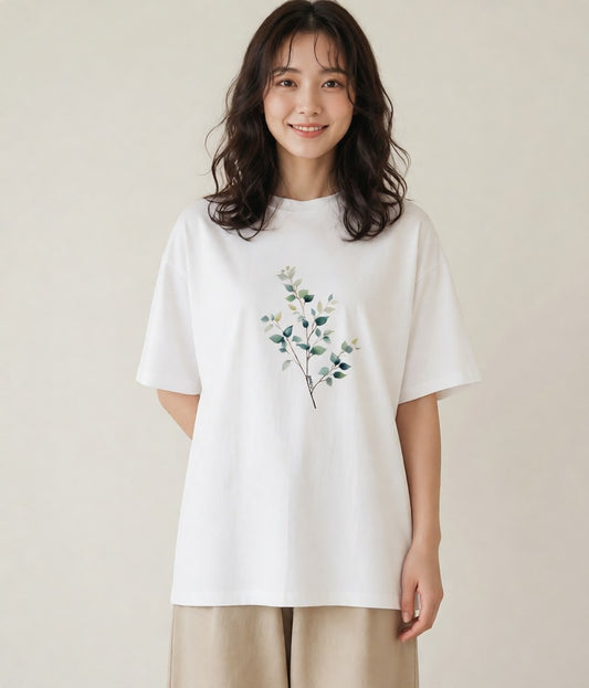 グラフィックTシャツ レディース ボタニカル 植物 イラスト ビーチ デイリーウェア 白T