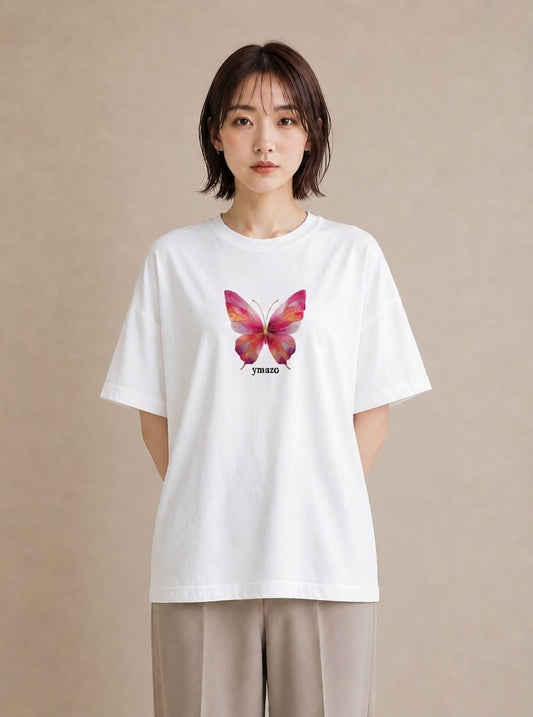 デザインTシャツ レディース ちょうちょ 蝶 バタフライ 昆虫 虫 イラスト 北欧風 お出かけ 普段着 白T
