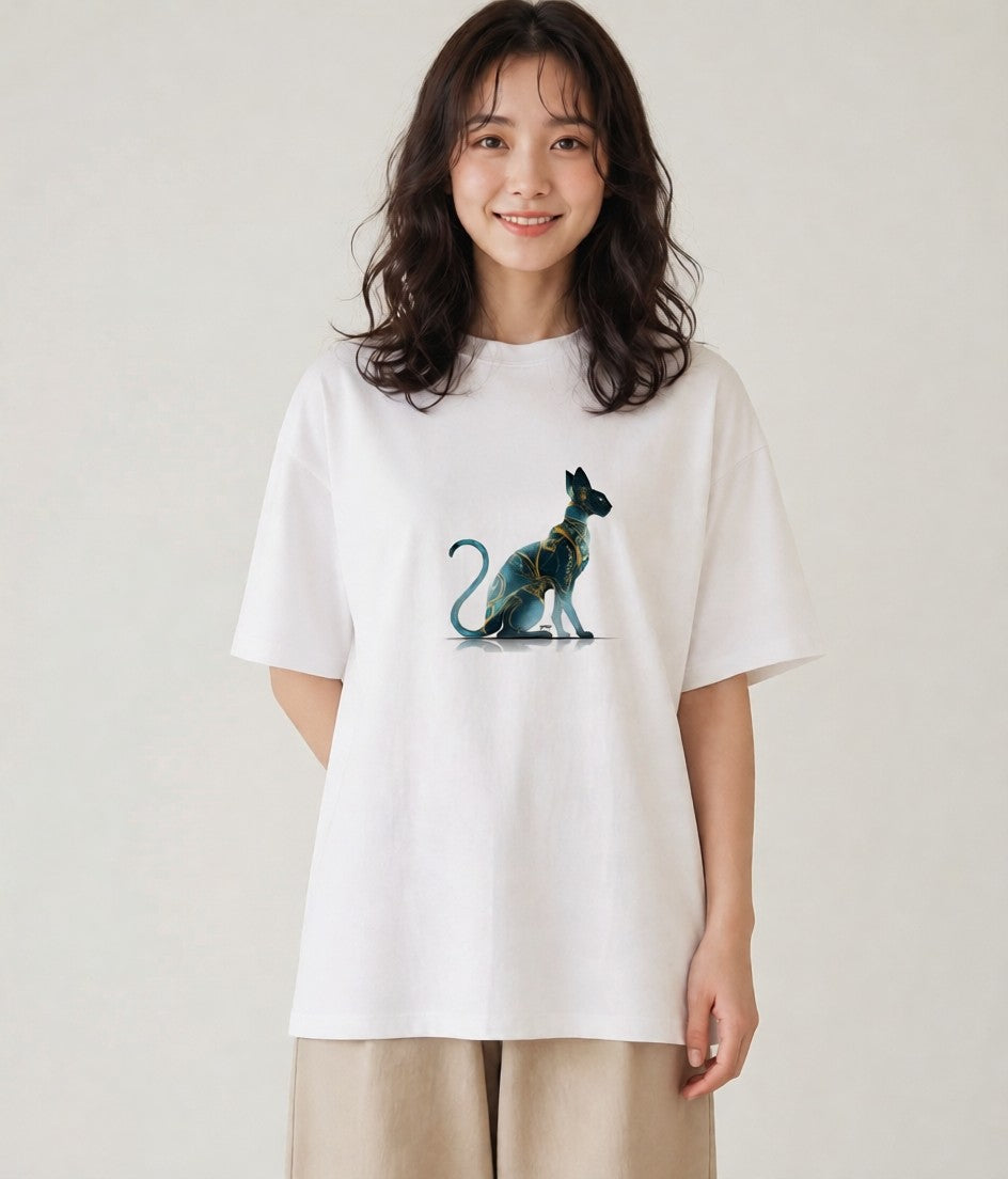 Tシャツ レディース スフィンクス 猫 ねこ イラスト 北欧風 ラフ レイヤード 白T