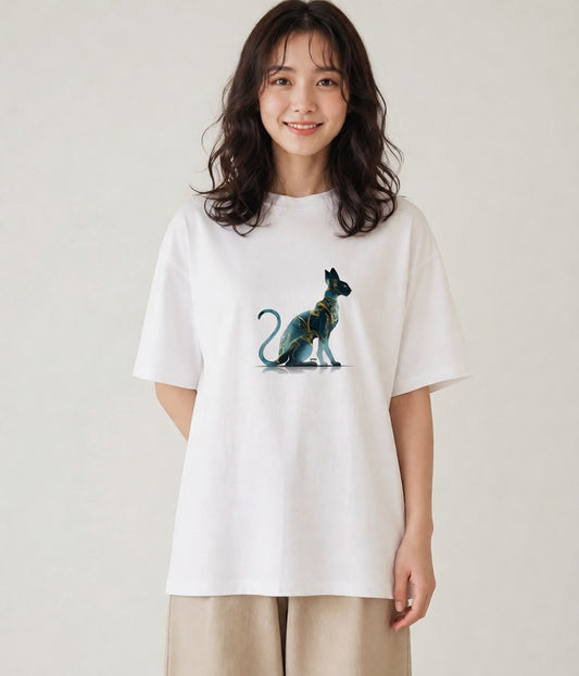 Tシャツ レディース スフィンクス 猫 ねこ イラスト 北欧風 ラフ レイヤード 白T