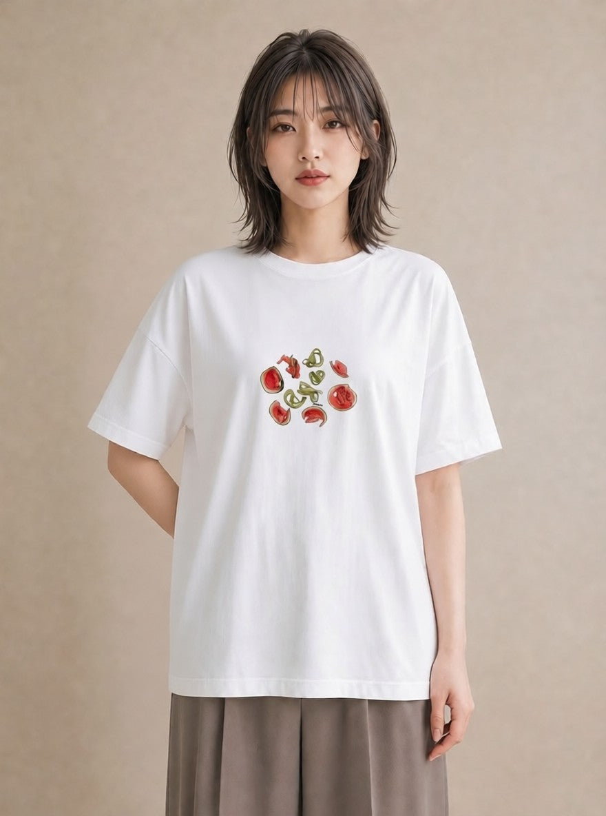グラフィックTシャツ レディース すいか 食べ物 フード イラスト きれいめカジュアル 通学 誕生日プレゼント 白T