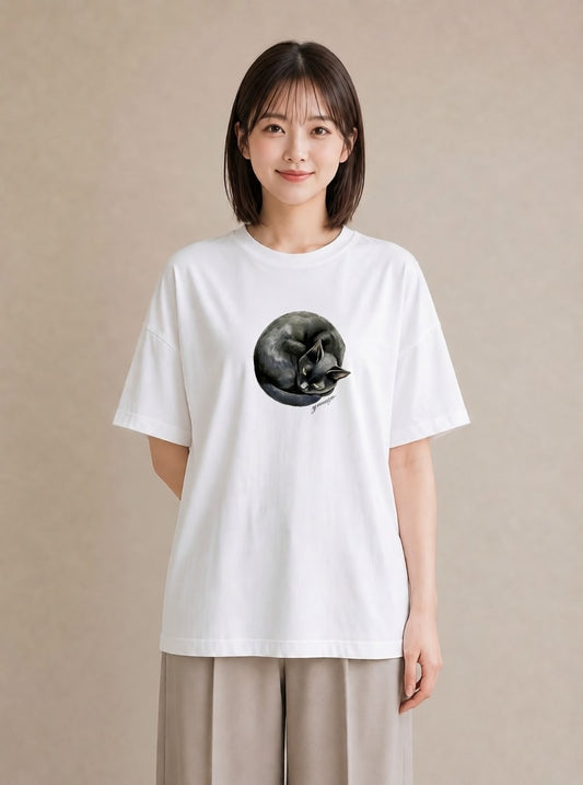 グラフィックTシャツ レディース サビ猫 猫 ねこ イラスト カフェコーデ 通勤 在宅 白T