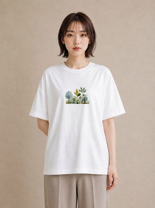 半袖Tシャツ レディース 森 植物 ボタニカル イラスト ラフ 母の日 ビーチ 白T