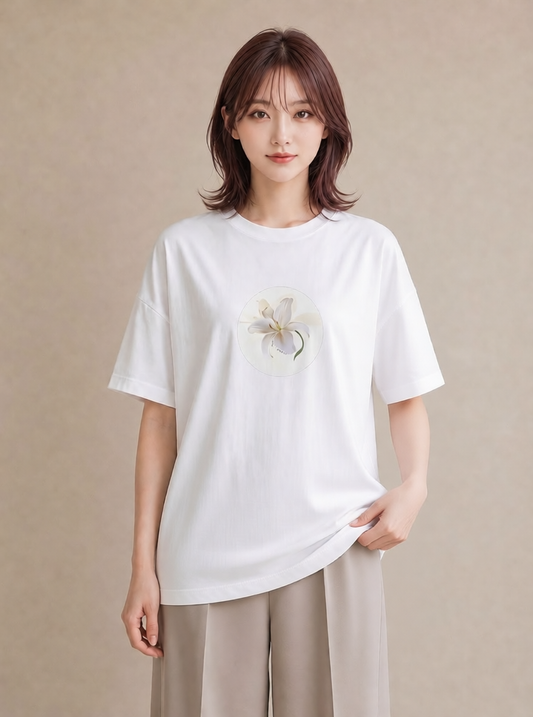 Tシャツ レディース ゆり 百合 花 花柄 イラスト 抜け感 友達ギフト 部屋着 白T