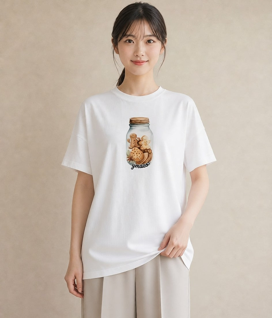 プリントTシャツ レディース 食パン 食べ物 フード イラスト 線画 ママ カフェ服 白T
