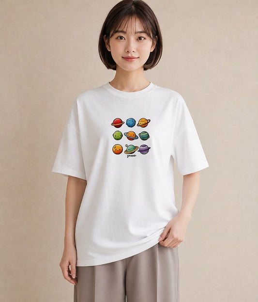 半袖Tシャツ レディース 宇宙 星空 イラスト 旅行コーデ デイリーウェア 休日 白T