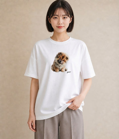 プリントTシャツ レディース わんこ 犬 いぬ イラスト 抜け感 ラフ レイヤード 白T