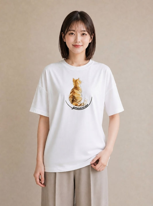 グラフィックTシャツ レディース 猫 ねこ イラスト 線画 海 カフェ巡り 白T