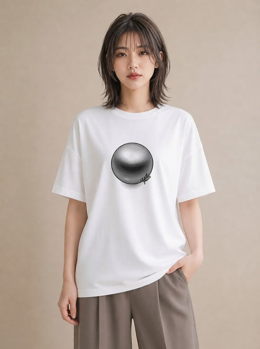 Tシャツ レディース パールピアス アクセサリー ナチュラル アンティーク イラスト 手描き風 女子会 お揃い 白T