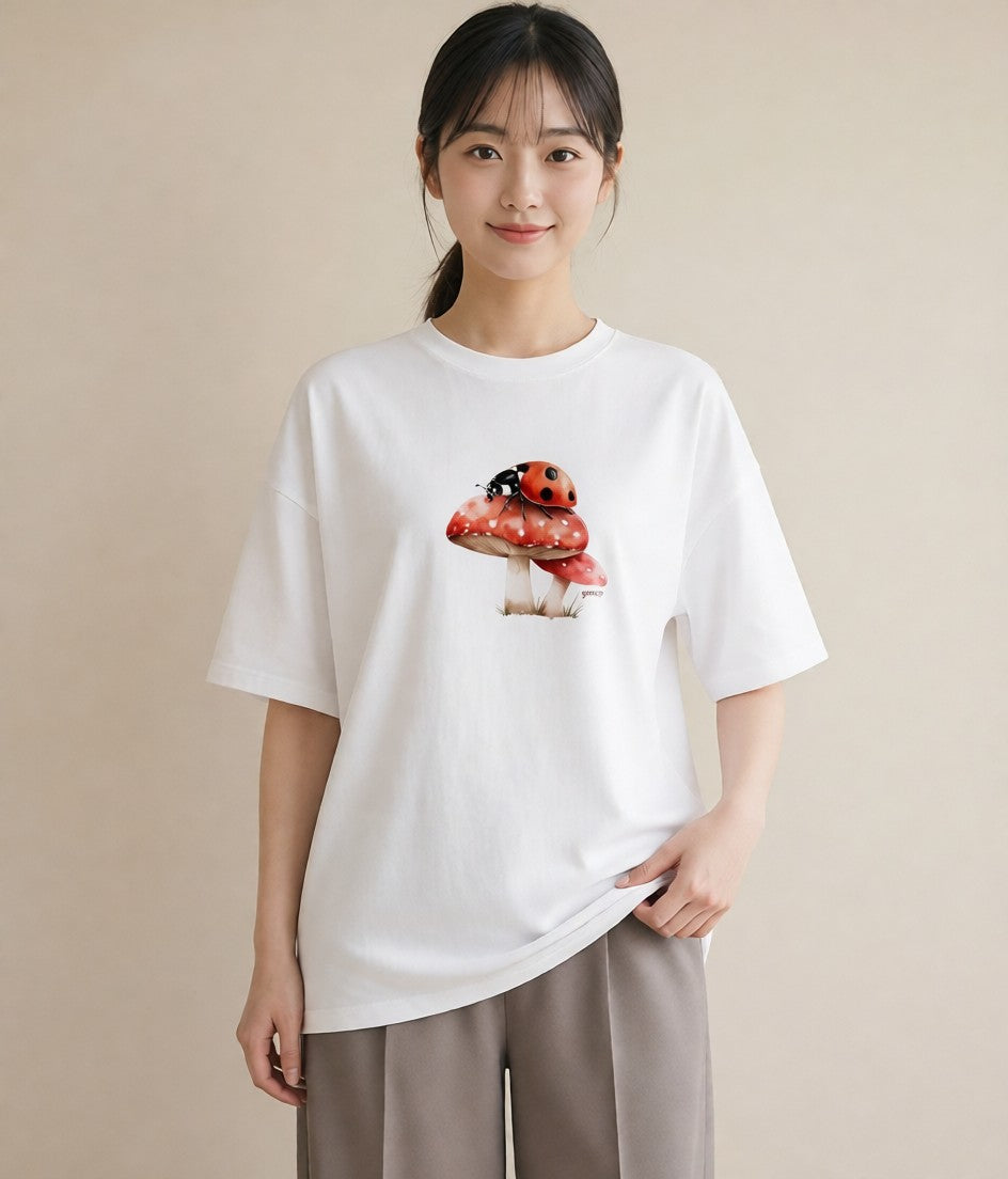 半袖Tシャツ レディース カブトムシ 昆虫 虫 イラスト 抜け感 綿100 デート 白T