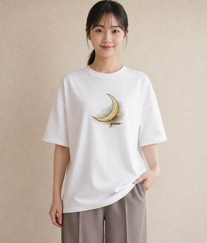プリントTシャツ レディース 星空 宇宙 イラスト ボタニカル 春服 ミセス 白T