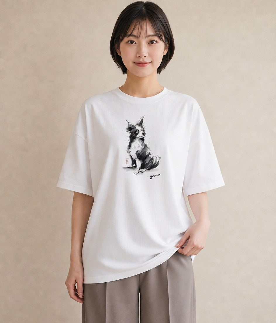 デザインTシャツ レディース 犬 いぬ イラスト 韓国風 通学 誕生日プレゼント 白T