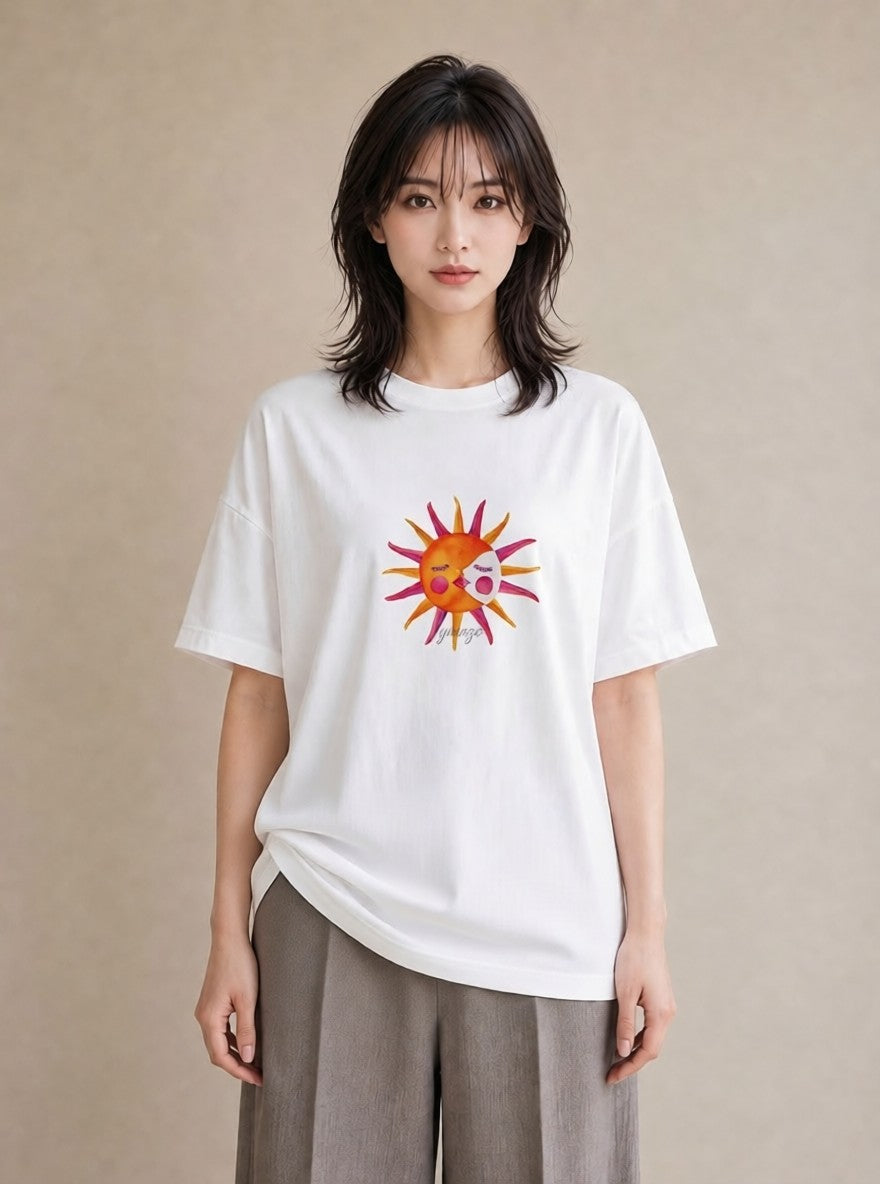 Tシャツ レディース 太陽 星空 宇宙 イラスト レトロ 敬老の日 ホワイトデー 白T