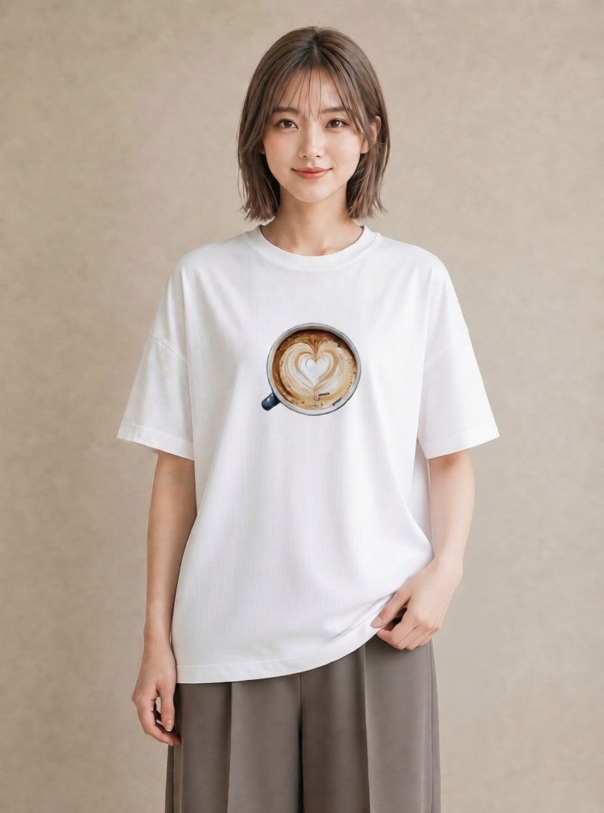 半袖Tシャツ レディース エスプレッソ 食べ物 フード イラスト 北欧風 社会人 女性 白T