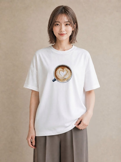 半袖Tシャツ レディース エスプレッソ 食べ物 フード イラスト 北欧風 社会人 女性 白T
