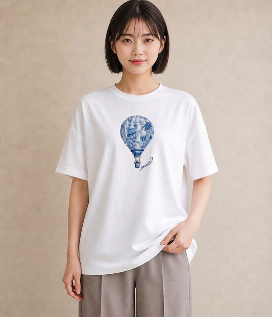 半袖Tシャツ レディース 気球 星空 宇宙 イラスト 可愛い 春服 ミセス 白T