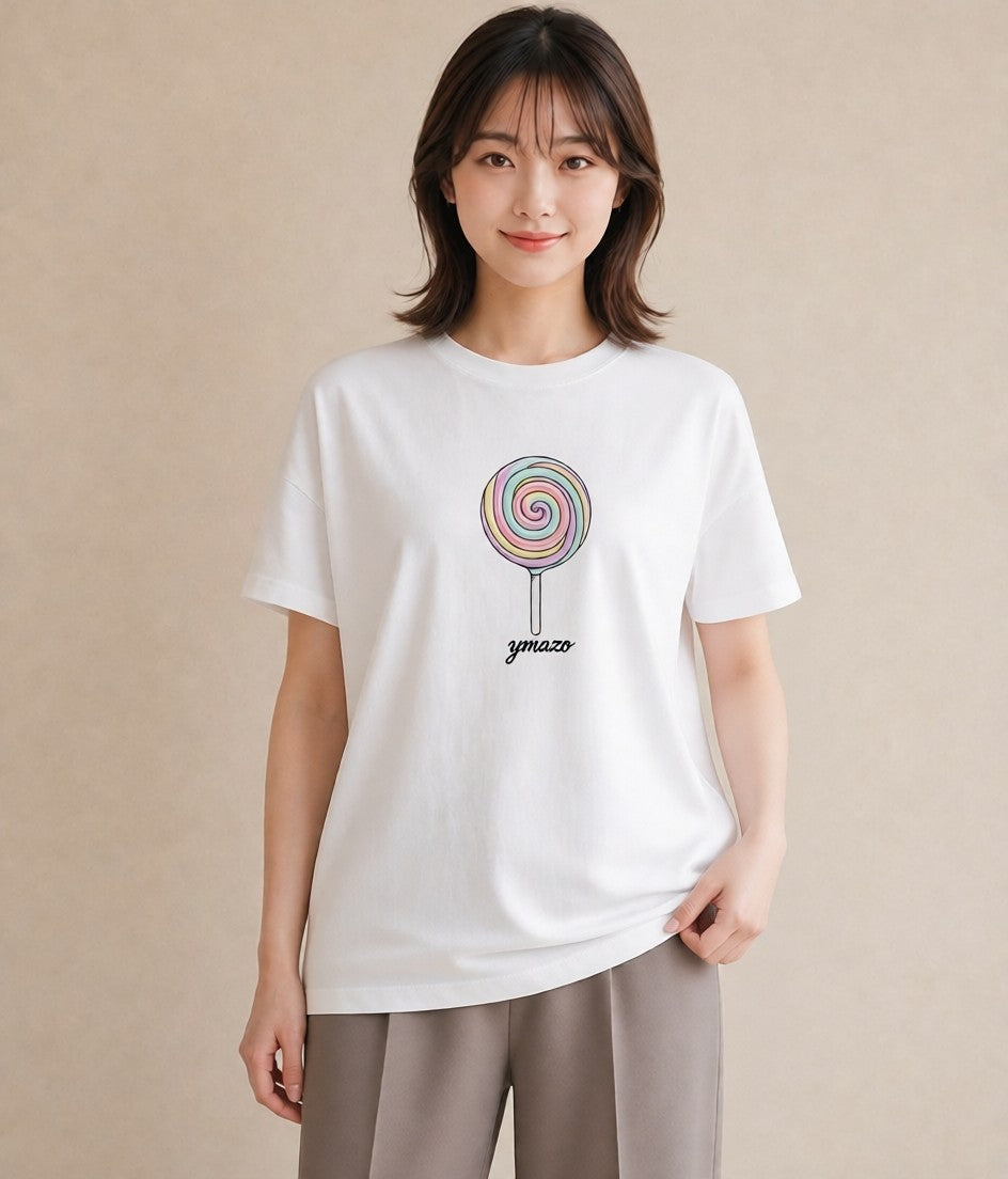 プリントTシャツ レディース キャンディ 食べ物 フード イラスト 北欧風 散歩 お出かけ 白T