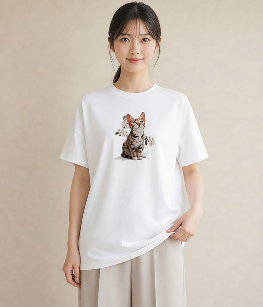 半袖Tシャツ レディース サビ猫 猫 ねこ イラスト きれいめ ルームウェア ギフト 白T
