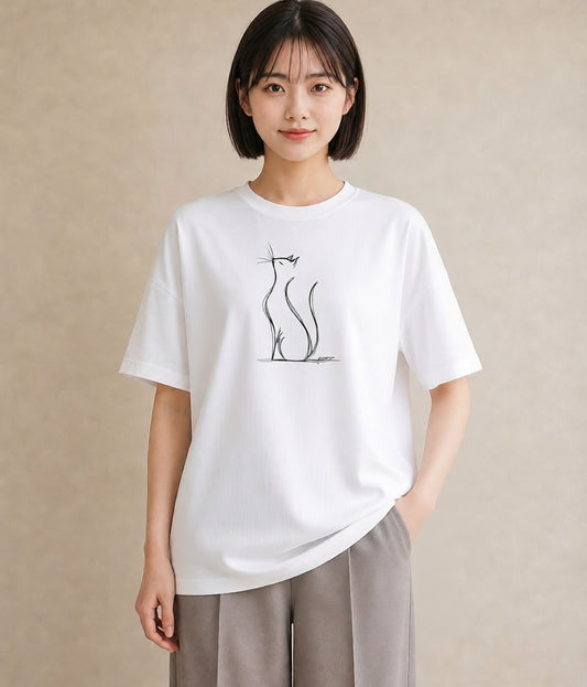 Tシャツ レディース 猫 ねこ ネコ イラスト 友達ギフト 部屋着 白T