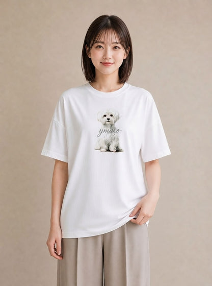 グラフィックTシャツ レディース マルチーズ 犬 いぬ イラスト 手描き風 デート 帰省 白T