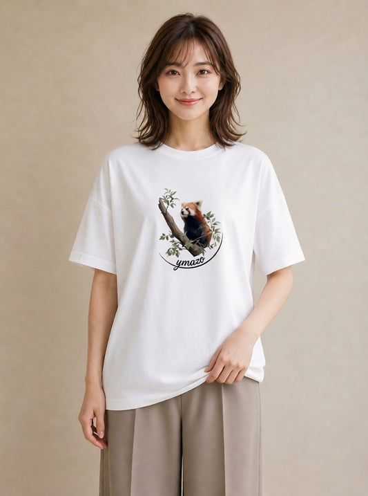デザインTシャツ レディース パンダ 動物 アニマル イラスト こなれ感 帰省 ラフ 白T