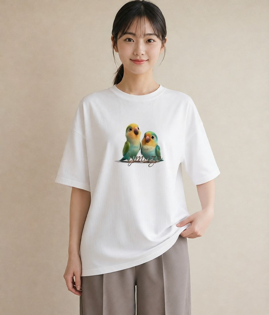 グラフィックTシャツ レディース セキセイインコ ペット 動物 イラスト フェミニン 姉妹 送別ギフト 白T
