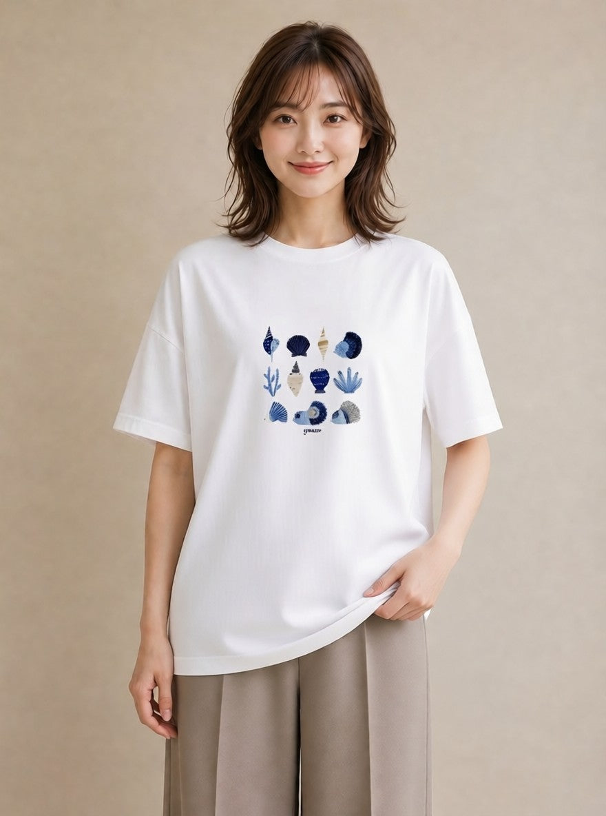 グラフィックTシャツ レディース 貝 海の生き物 海 イラスト お揃い 親子 白T