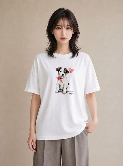 半袖Tシャツ レディース いぬ 犬 ワンコ イラスト シック ルームウェア ギフト 白T