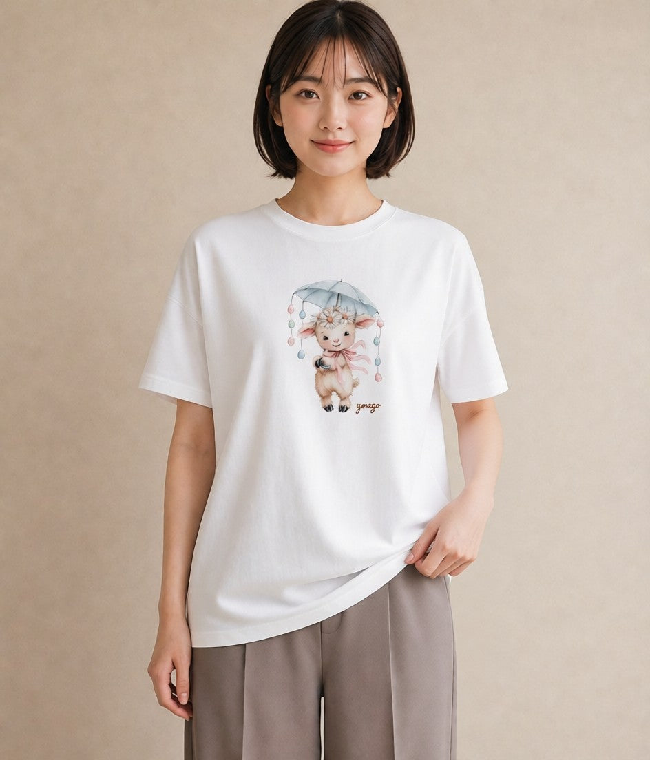 Tシャツ レディース アルパカ 動物 アニマル イラスト 旅行コーデ 自分用 ルームウェア 白T