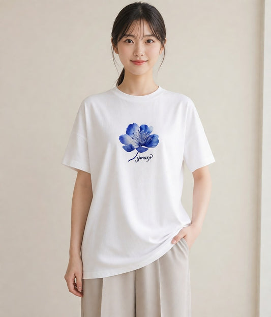 グラフィックTシャツ レディース あさがお 朝顔 花 花柄 イラスト きれいめカジュアル カジュアルコーデ 買い物 白T