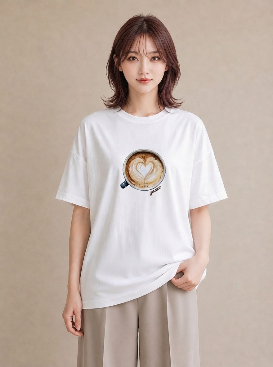 プリントTシャツ レディース カフェオレ 食べ物 フード イラスト 手描き風 帰省 ラフ 白T